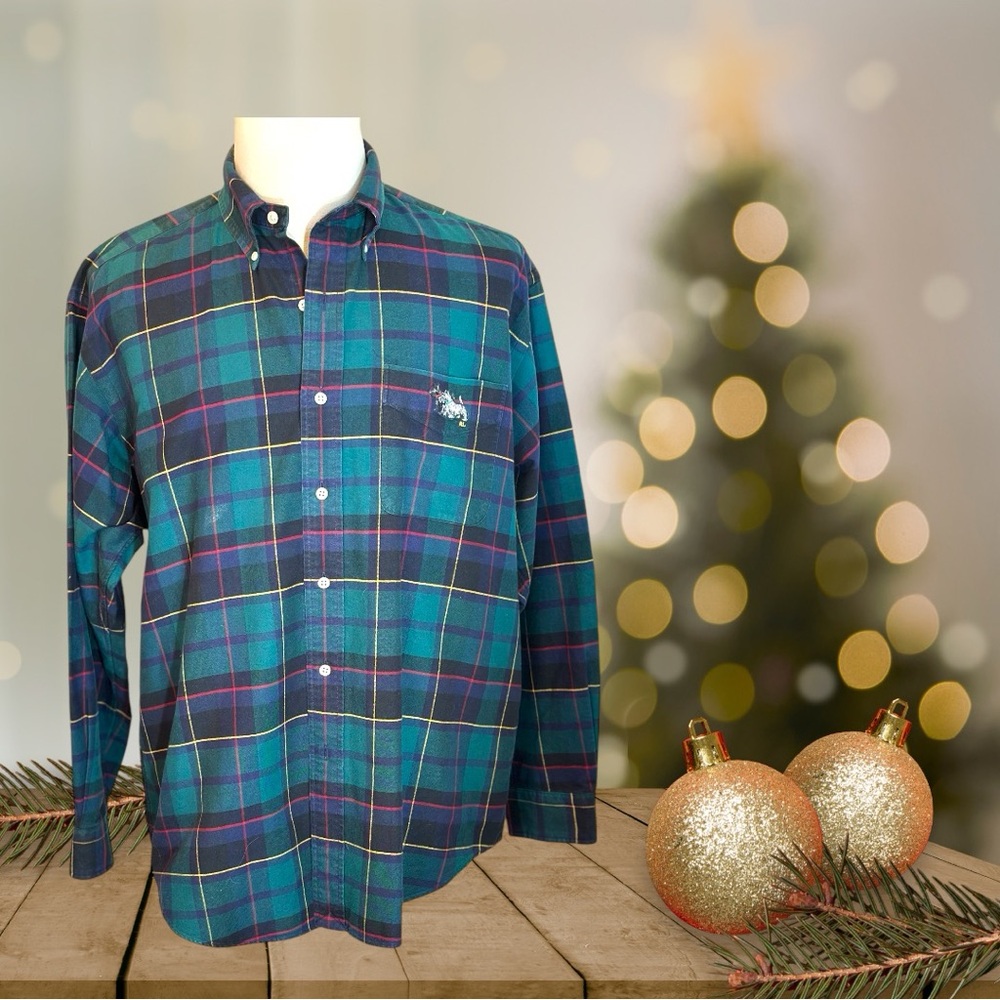 Polo Ralph Lauren vintage 90’s tartan Scottie Dog size LGE button‎ down shirt